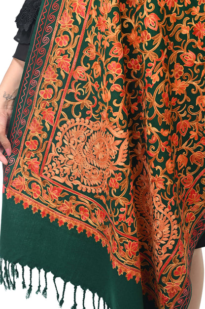 Pashwool Womens Stoles and Scarves Scarf Pashwool Womens Kashmiri Embroidery Stole, Soft And Warm, Woollen Stole Green