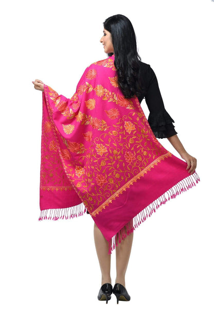Pashwool 70x200 Pashwool Womens Kashmiri Embroidery Stole, Soft and Warm, Woollen Stole, Majenta
