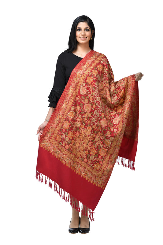 Pashwool Womens Stoles and Scarves Scarf Pashwool Womens Kashmiri Embroidery Stole, Woollen Stole, Pink, Soft And Warm