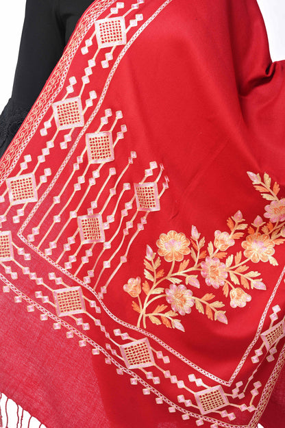 Pashwool Womens Stoles and Scarves Scarf Pashwool Womens Kashmiri Embroidery Stole, Woollen Stole, Soft And Warm,Maroon