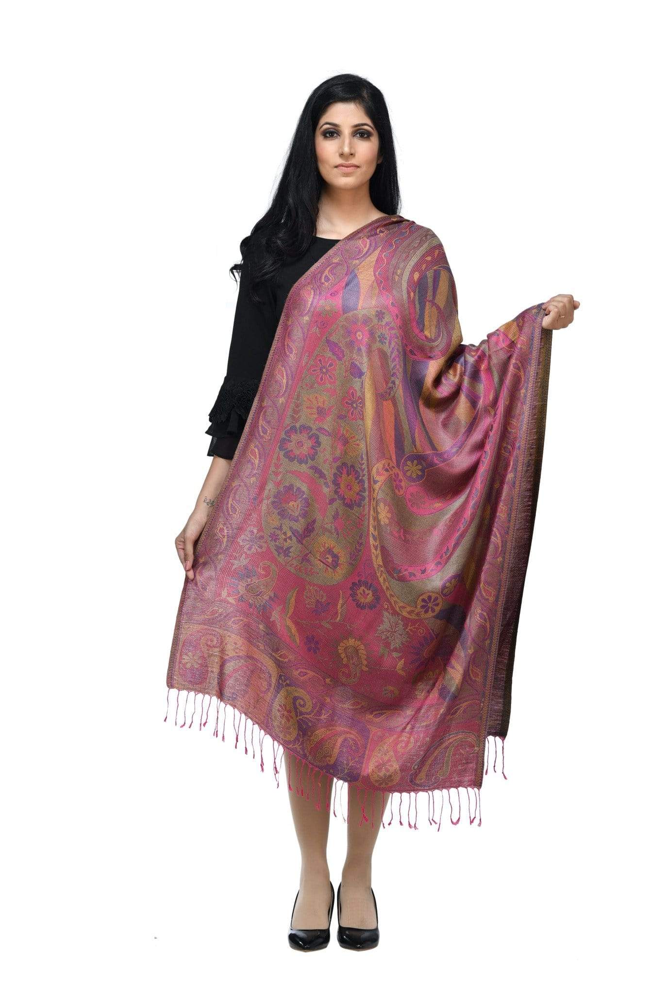 Pashwool 70x200 Pashwool Womens Silky Soft Stole, With Ethnic Weave Design