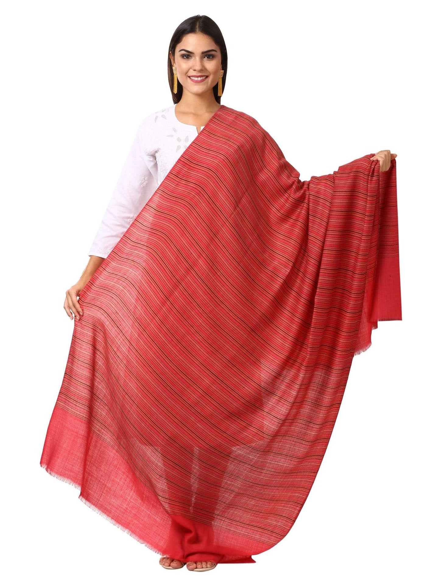 Pashtush Shawl Store Shawl Women's Fine Wool Striped Shawl, Australian Merino Wool - Rose