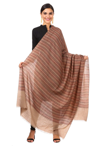 Pashtush Shawl Store Shawl Women's Fine Wool Striped Shawl, Australian Merino Wool - Taupe
