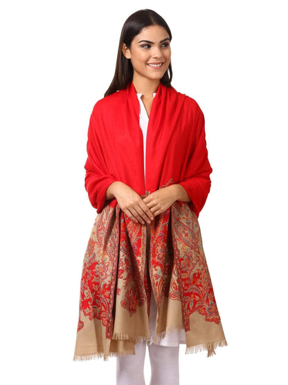 Pashtush India 100x200 Women's Kashmiri Jacquard Palla Shawl, Soft Faux Pashmina - Red