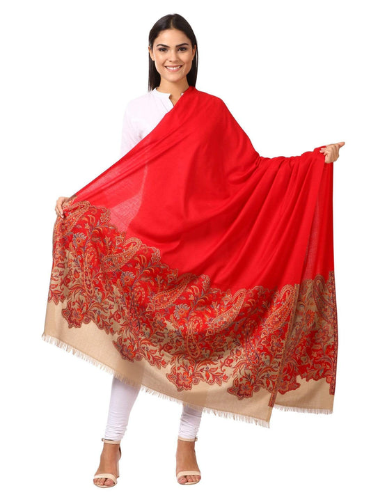 Pashtush India 100x200 Women's Kashmiri Jacquard Palla Shawl, Soft Faux Pashmina - Red