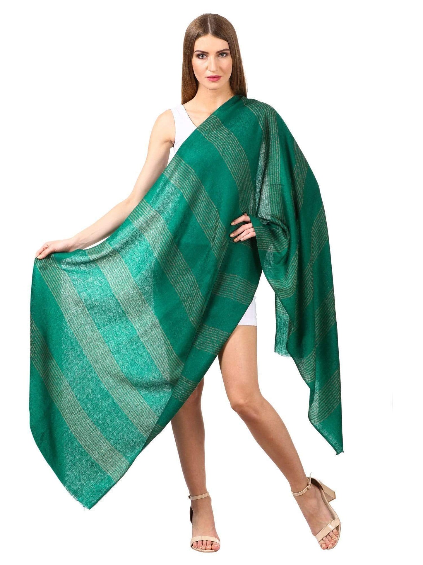 Pashtush India 70x200 Women's Reversible Stole, with Stripes, Bottle Green Colour