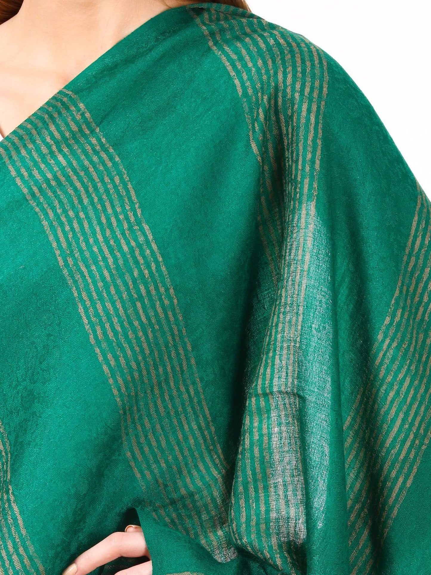 Pashtush India 70x200 Women's Reversible Stole, with Stripes, Bottle Green Colour