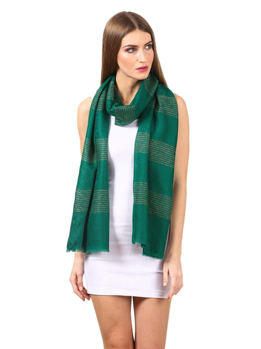 Pashtush India 70x200 Women's Reversible Stole, with Stripes, Bottle Green Colour