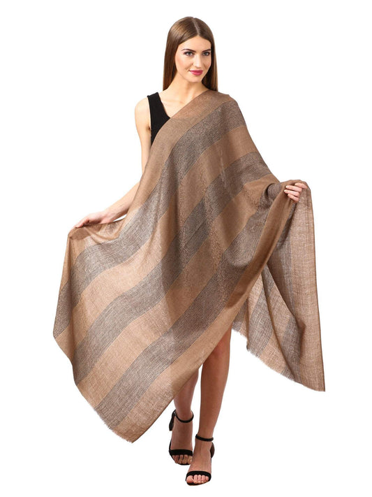 Pashtush India 70x200 Women's Reversible Stole, with Stripes, Wool Pashmina (black and beige)