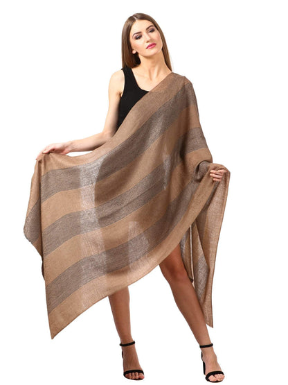 Pashtush India 70x200 Women's Reversible Stole, with Stripes, Wool Pashmina (black and beige)