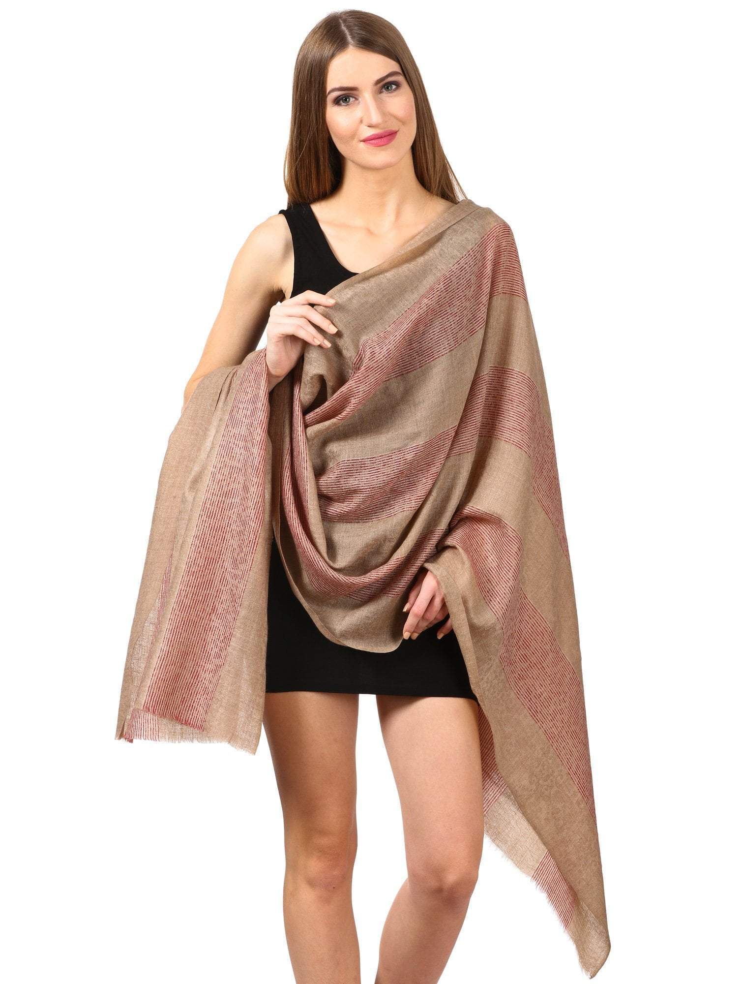 Pashtush India 70x200 Women's Reversible Stole, with Stripes, Wool Pashmina (maroon)