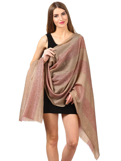 Pashtush India 70x200 Women's Reversible Stole, with Stripes, Wool Pashmina (maroon)