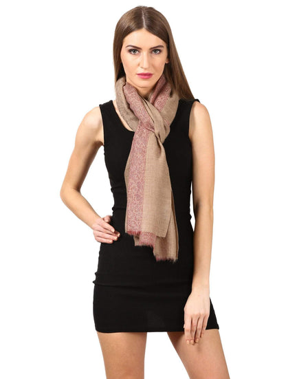 Pashtush India 70x200 Women's Reversible Stole, with Stripes, Wool Pashmina (maroon)