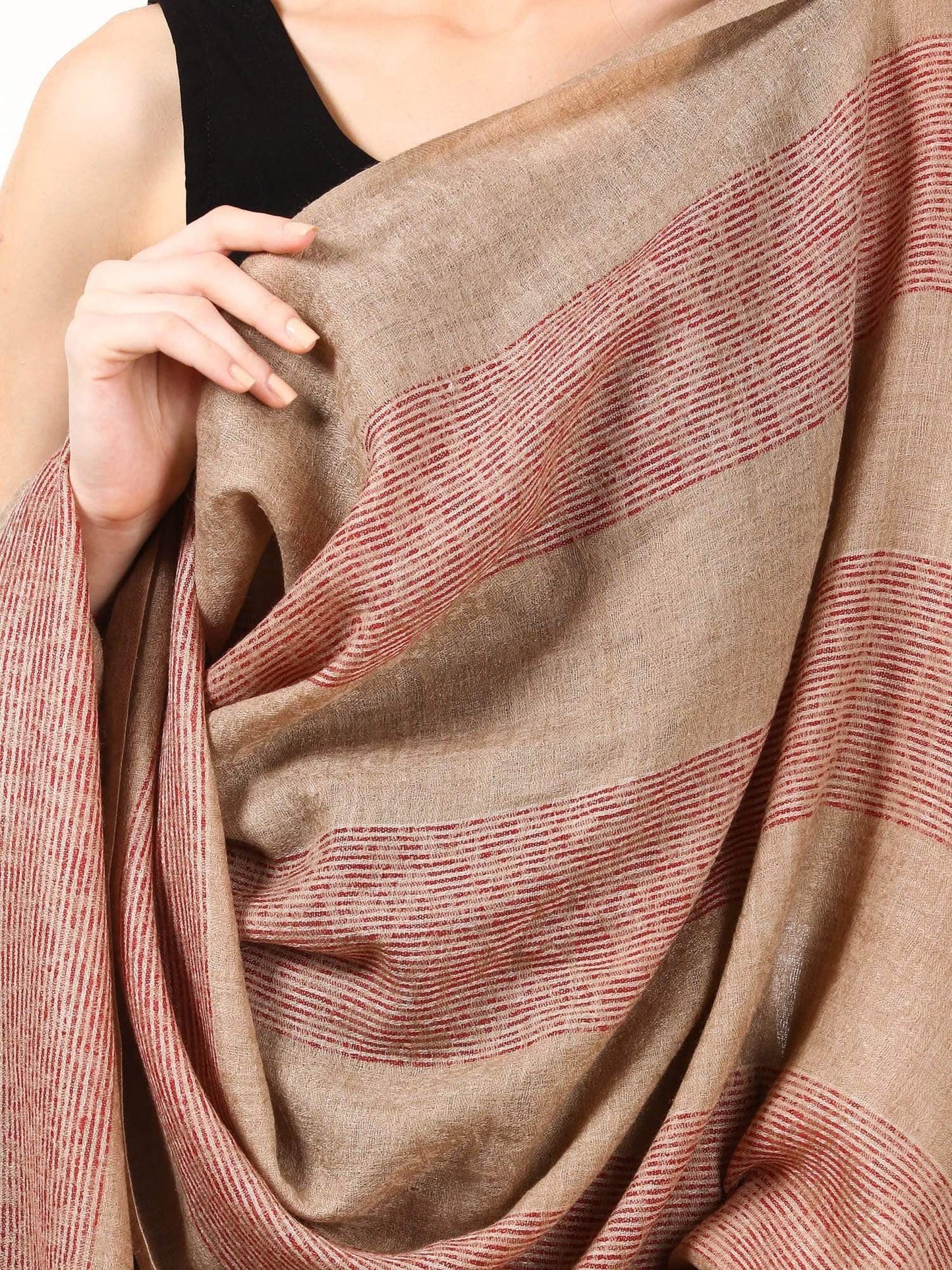 Pashtush India 70x200 Women's Reversible Stole, with Stripes, Wool Pashmina (maroon)