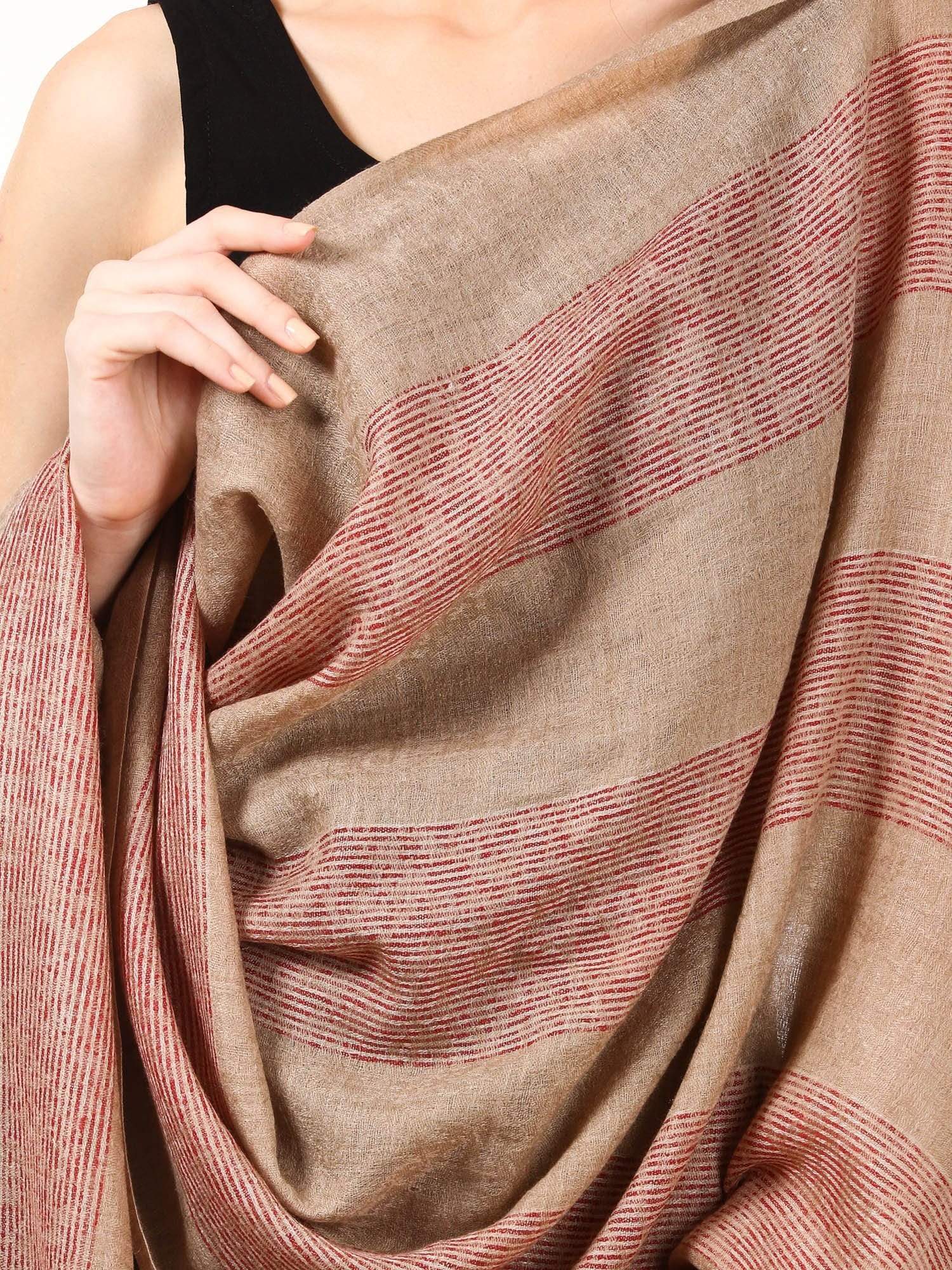 Pashtush India 70x200 Women's Reversible Stole, with Stripes, Wool Pashmina (maroon)