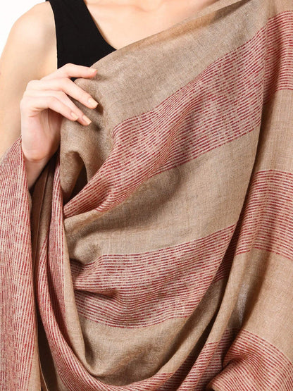 Pashtush India 70x200 Women's Reversible Stole, with Stripes, Wool Pashmina (maroon)