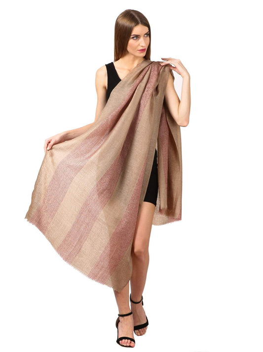 Pashtush India 70x200 Women's Reversible Stole, with Stripes, Wool Pashmina (maroon)