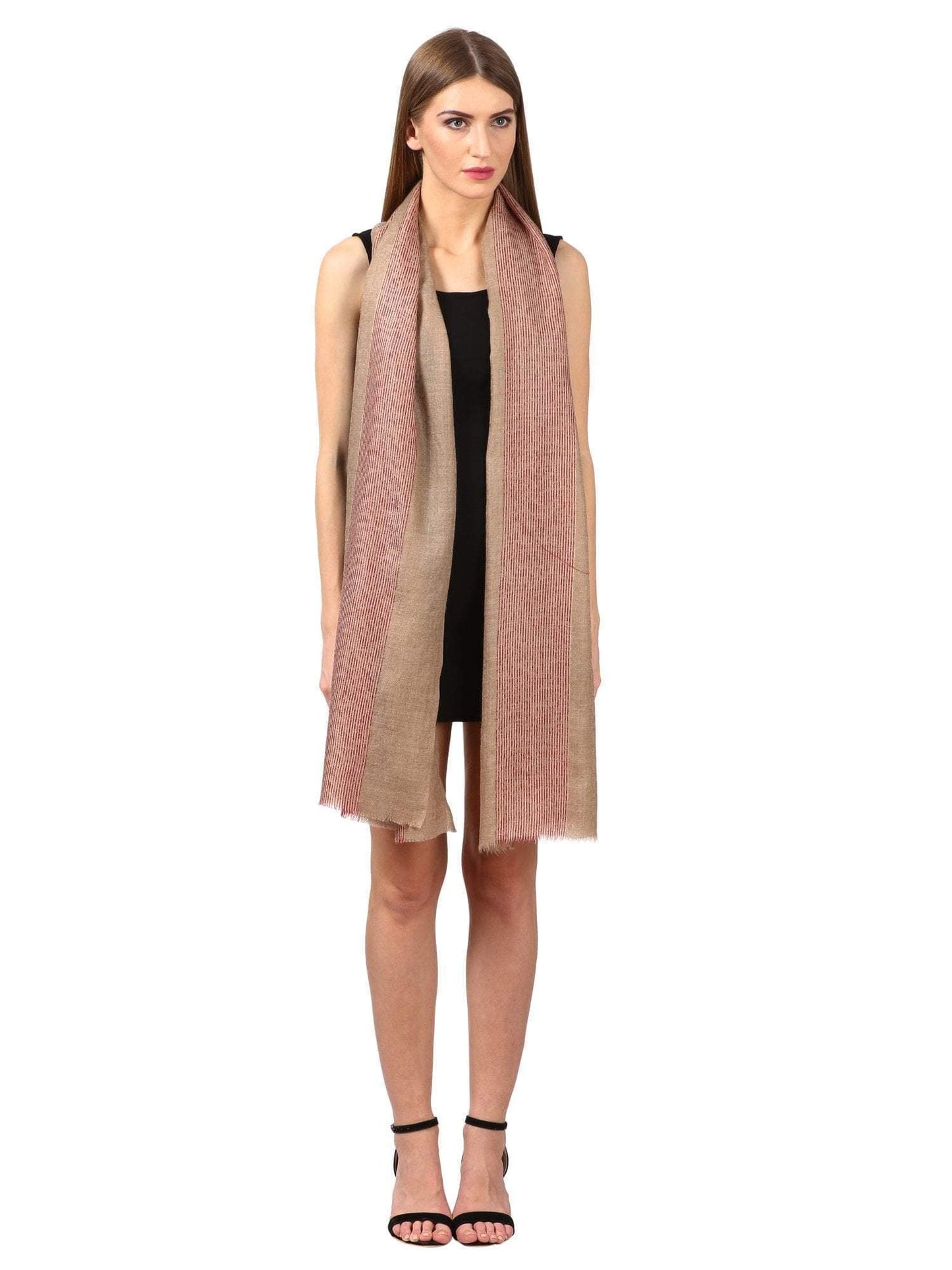 Pashtush India 70x200 Women's Reversible Stole, with Stripes, Wool Pashmina (maroon)
