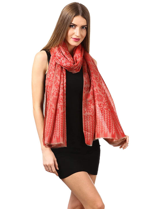 Pashtush India 70x200 Women's Silk-Pashmina Reversible Floral Scarf, Soft and Warm, Scarlet Red