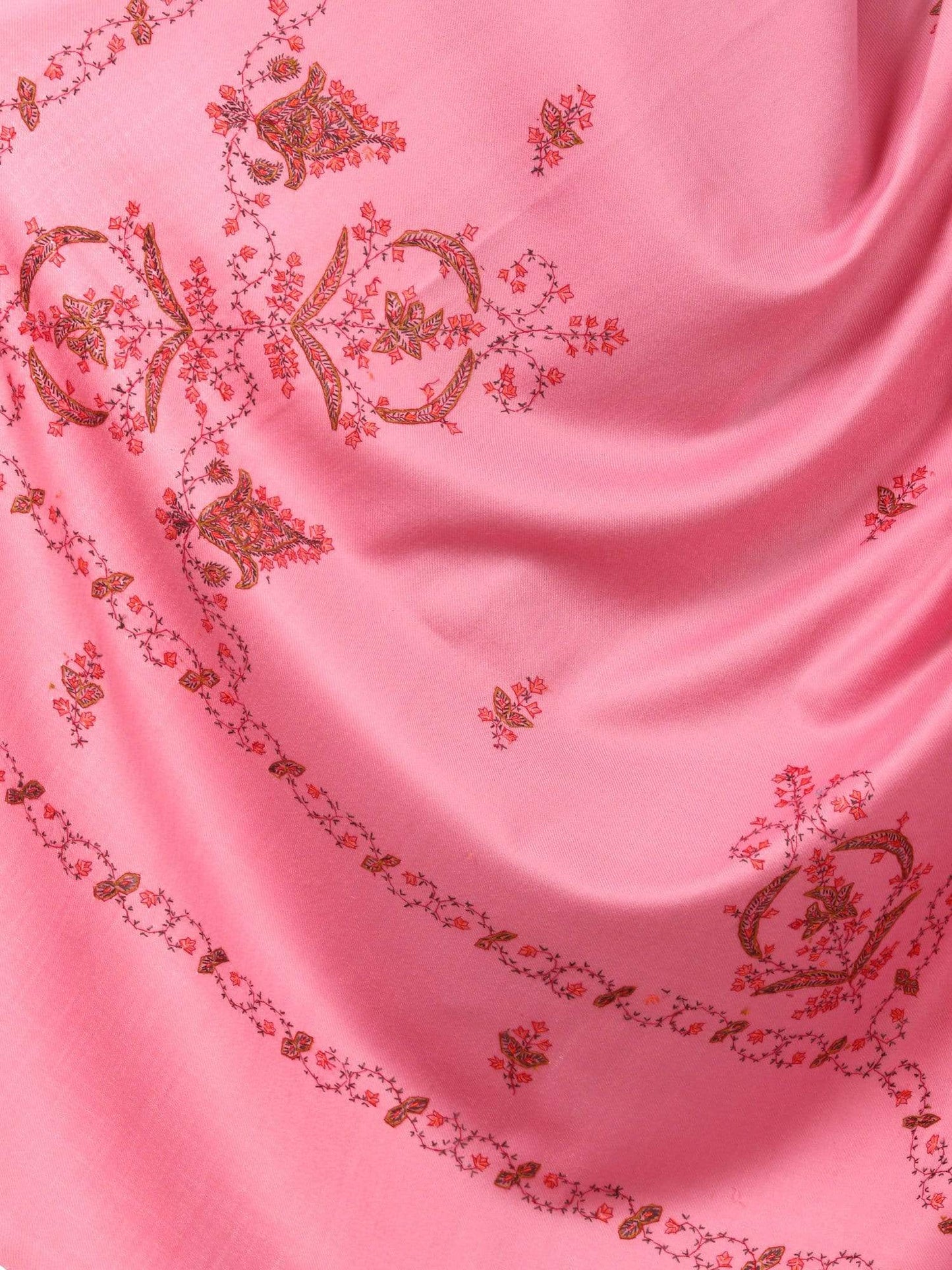 Pashtush India 100x200 Women's Wool Shawl, Kashmiri Hand Embroidery, 100% hand-made (Pink)
