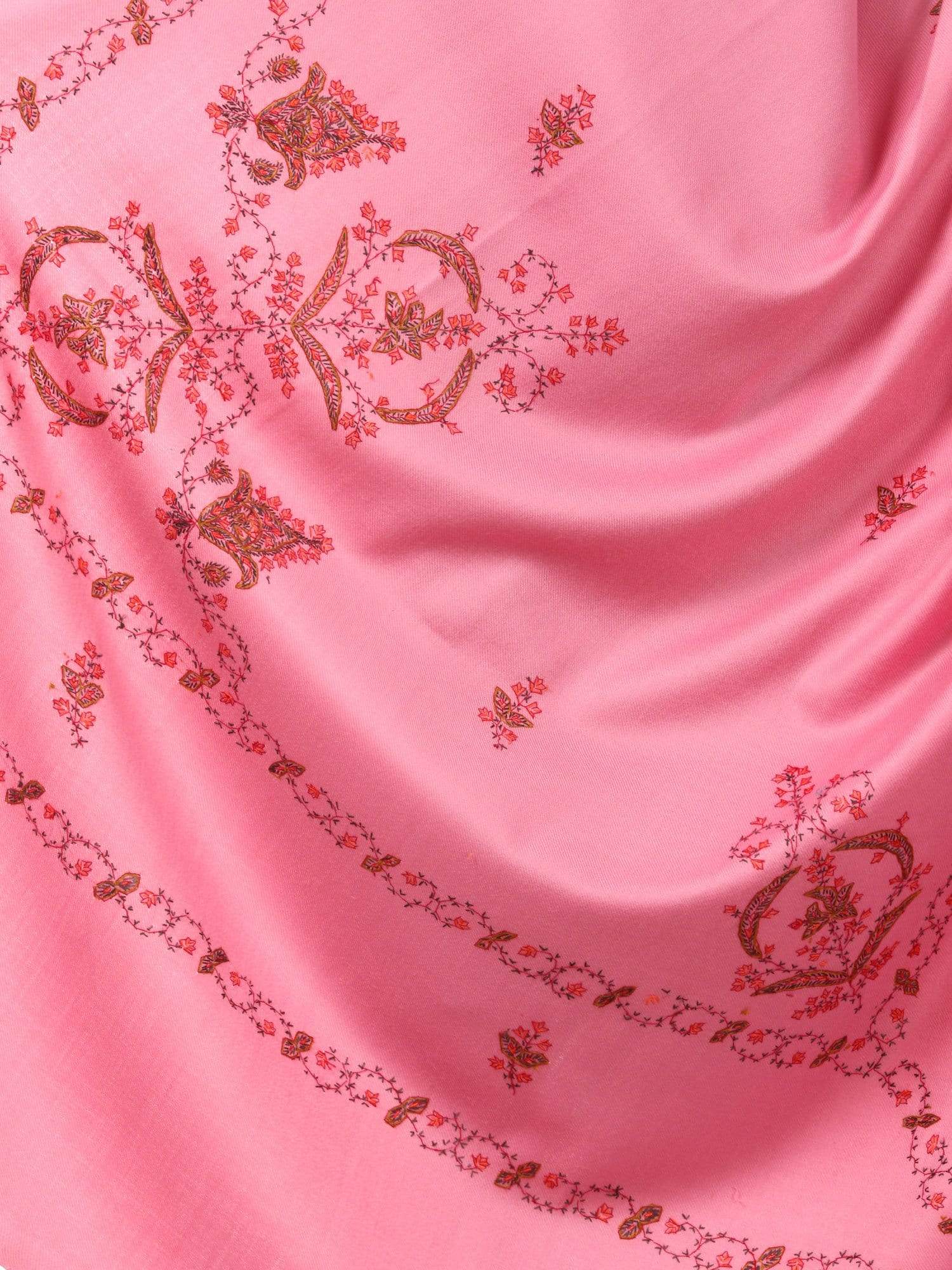 Pashtush India 100x200 Women's Wool Shawl, Kashmiri Hand Embroidery, 100% hand-made (Pink)