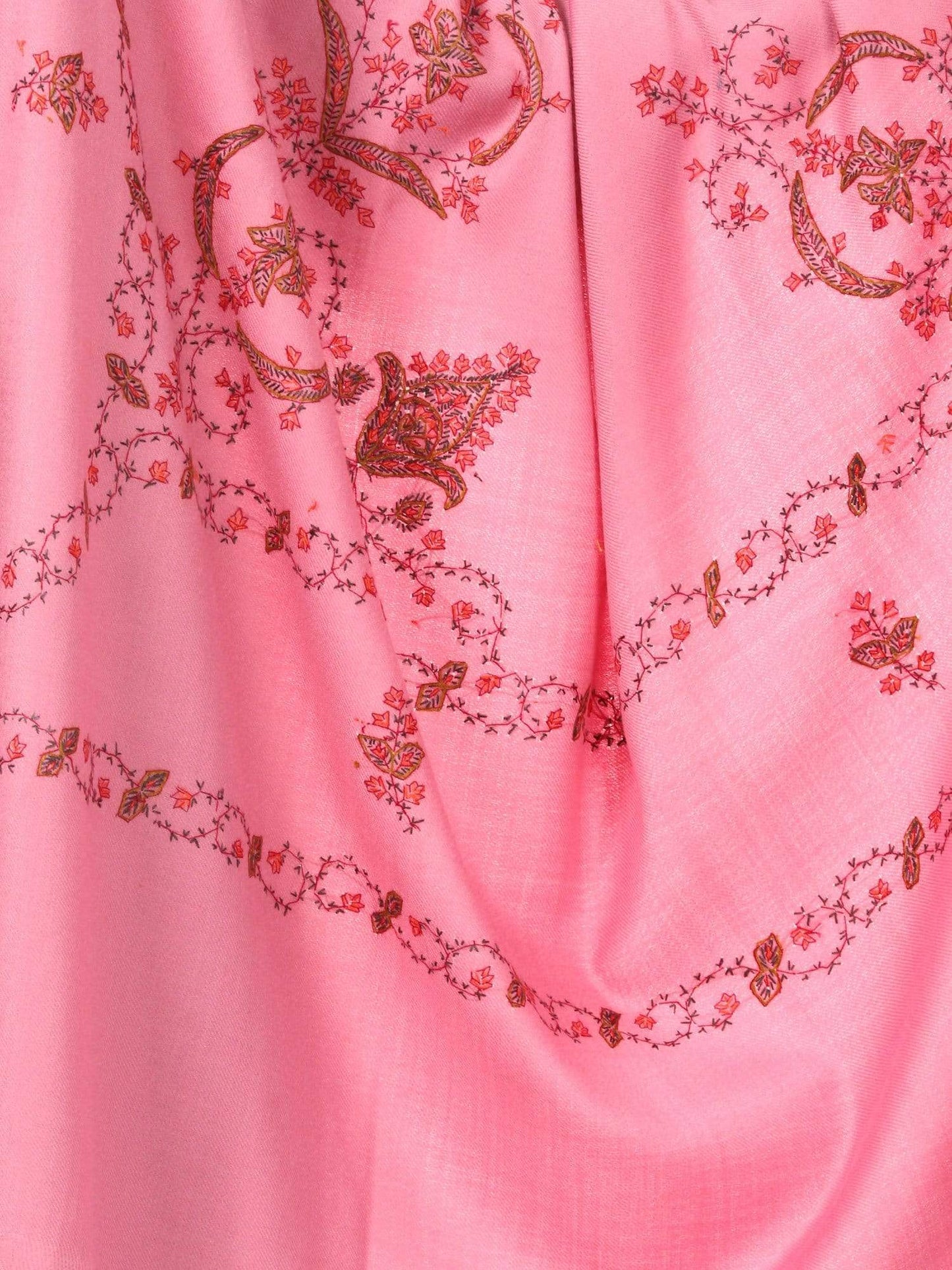 Pashtush India 100x200 Women's Wool Shawl, Kashmiri Hand Embroidery, 100% hand-made (Pink)