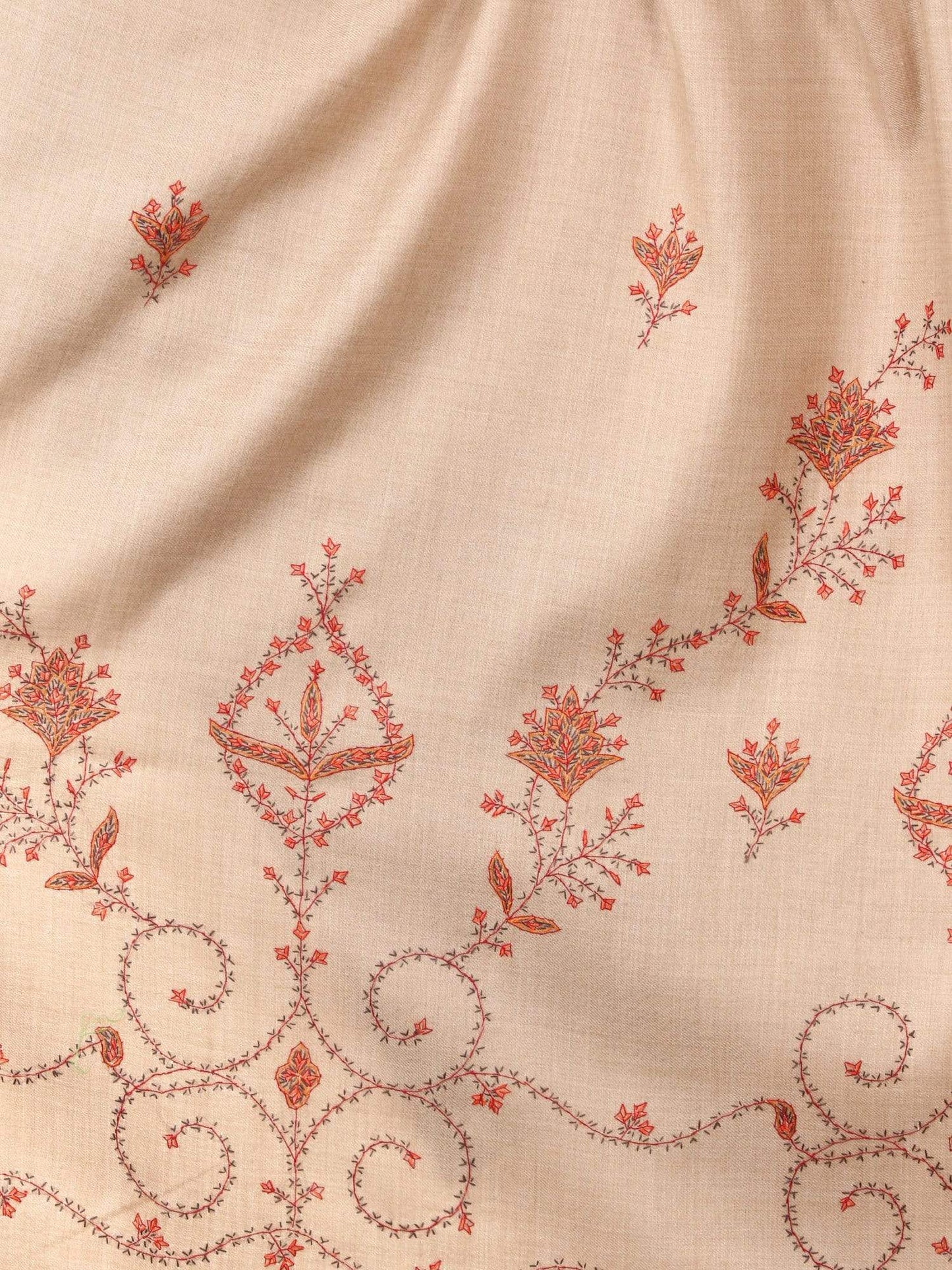 Pashtush India 100x200 Women's Wool Shawl, Kashmiri Hand Embroidery, 100% hand-made (Taupe)