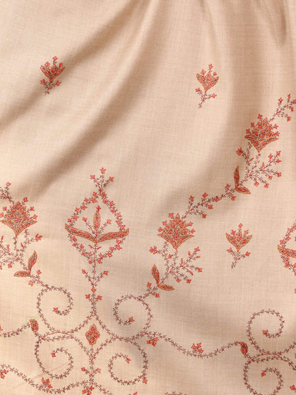 Pashtush India 100x200 Women's Wool Shawl, Kashmiri Hand Embroidery, 100% hand-made (Taupe)