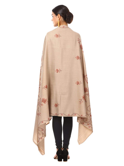 Pashtush India 100x200 Women's Wool Shawl, Kashmiri Hand Embroidery, 100% hand-made (Taupe)