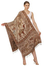 Pashtush Womens Fine Bamboo Jacquard Scarf, Reversible, Multicoloured Brown