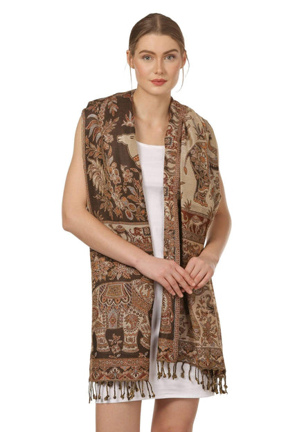 Pashtush Womens Fine Bamboo Jacquard Scarf, Reversible, Multicoloured Brown