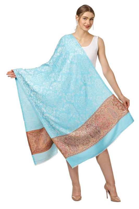Pashtush India 70x200 Womens Fine Bamboo Jacquard Scarf, Reversible, Multicoloured - Aqua