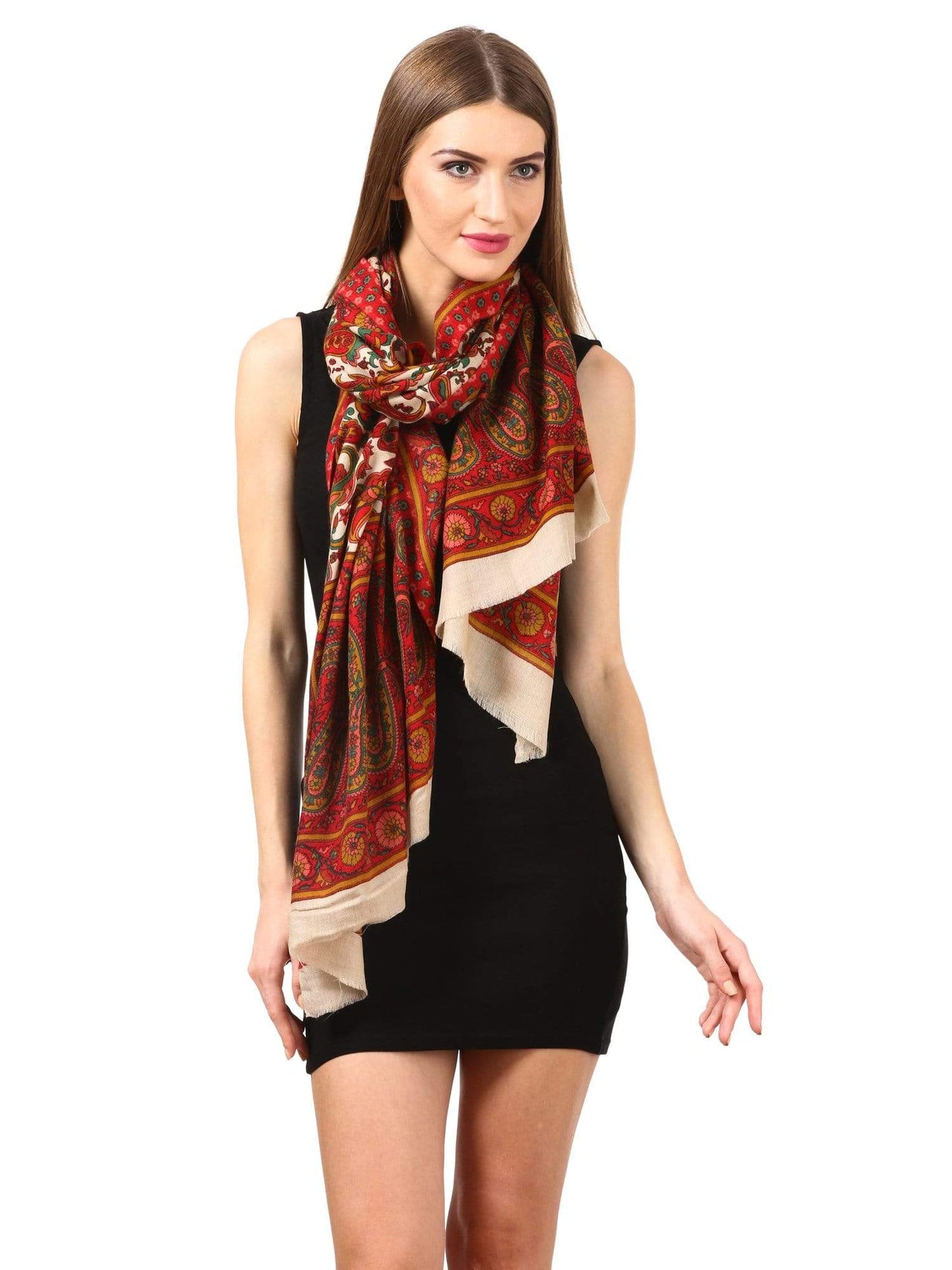 Pashtush Womens Fine Wool  Blended Printed Stole Scarf Multi Coloured