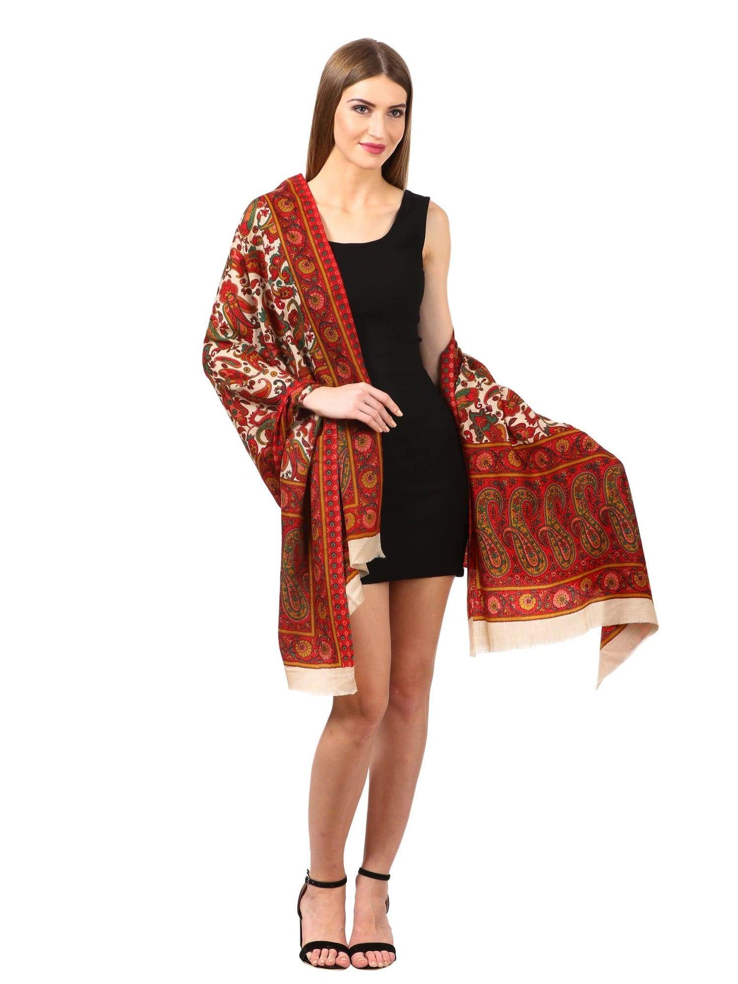 Pashtush Womens Fine Wool  Blended Printed Stole Scarf Multi Coloured