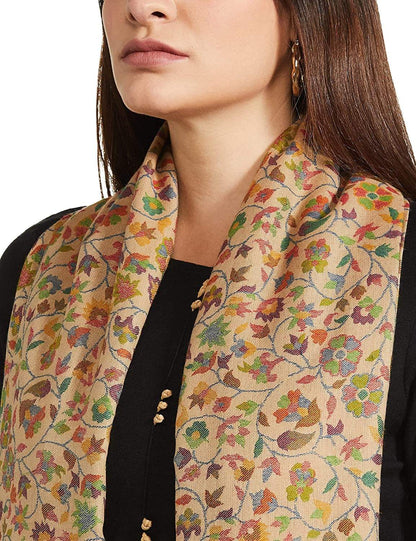 Pashtush India 100x200 Womens Kaani Shawl, Faux Pashmina, Soft and Warm, Beige