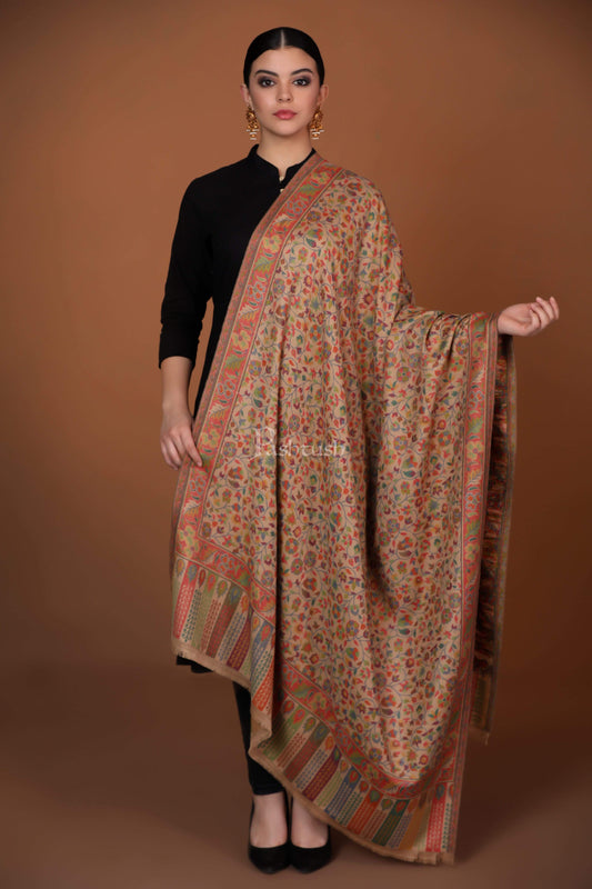 Pashtush India 100x200 Womens Kaani Shawl, Faux Pashmina, Soft and Warm, Beige