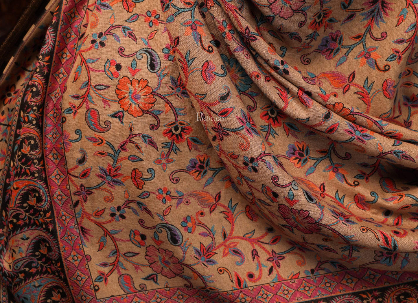 Pashtush India 100x200 Womens Kaani Shawl, Faux Pashmina, Soft and Warm, Beige