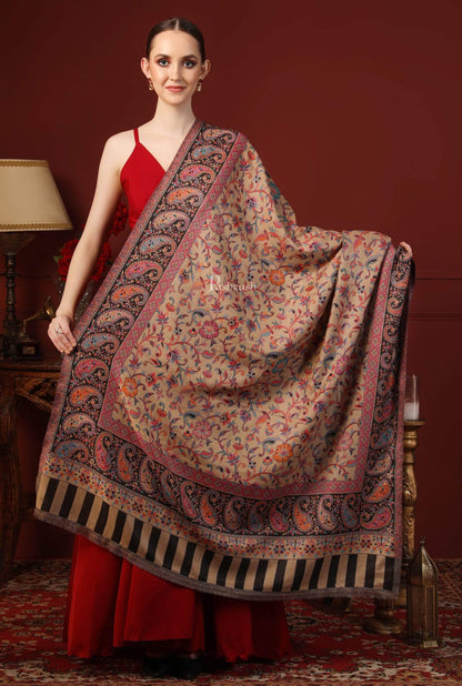 Pashtush India 100x200 Womens Kaani Shawl, Faux Pashmina, Soft and Warm, Beige