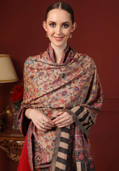 Pashtush India 100x200 Womens Kaani Shawl, Faux Pashmina, Soft and Warm, Beige