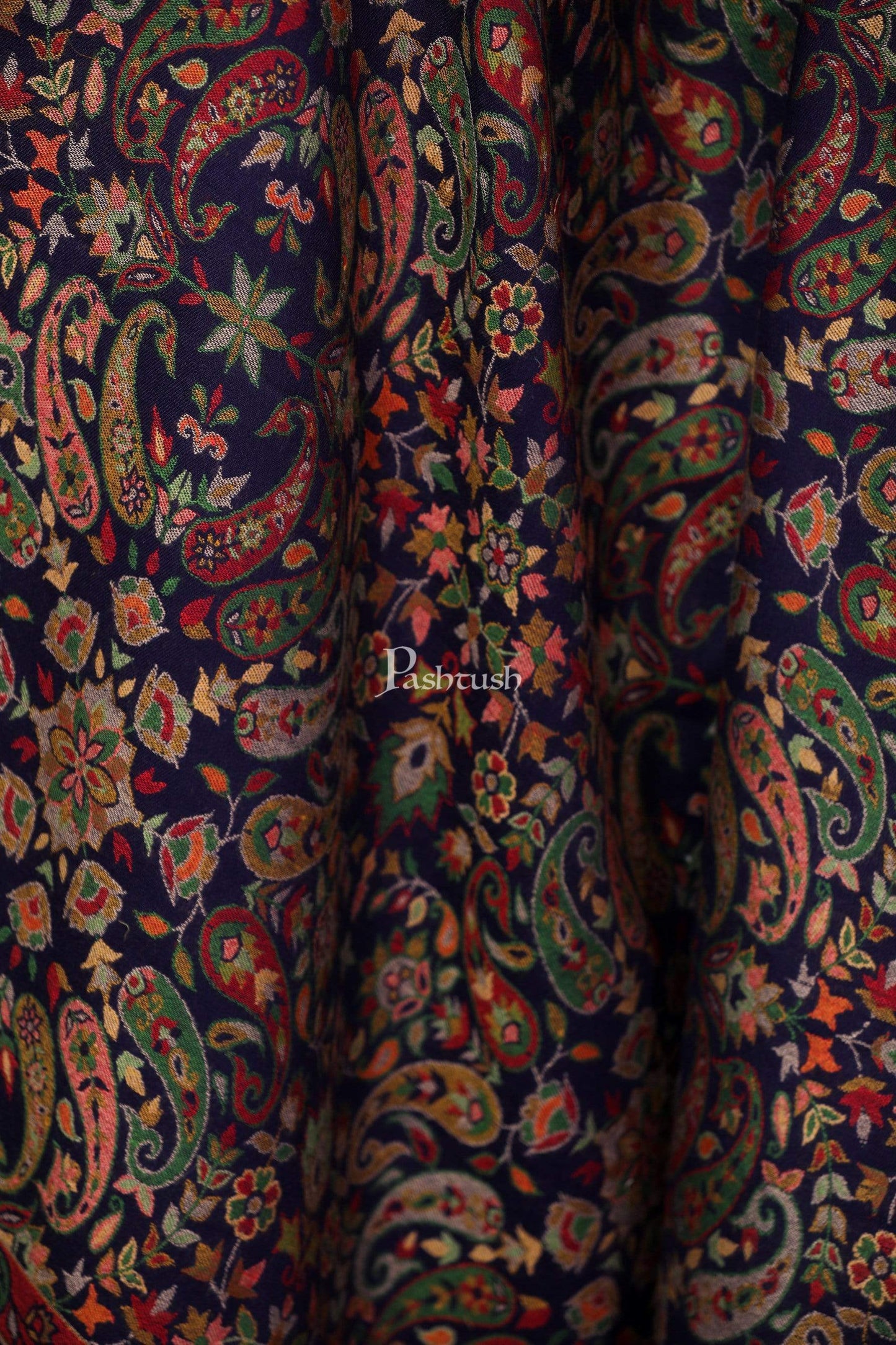 Pashtush India 100x200 Womens Kaani Shawl, Faux Pashmina, Soft and Warm, Navy Blue