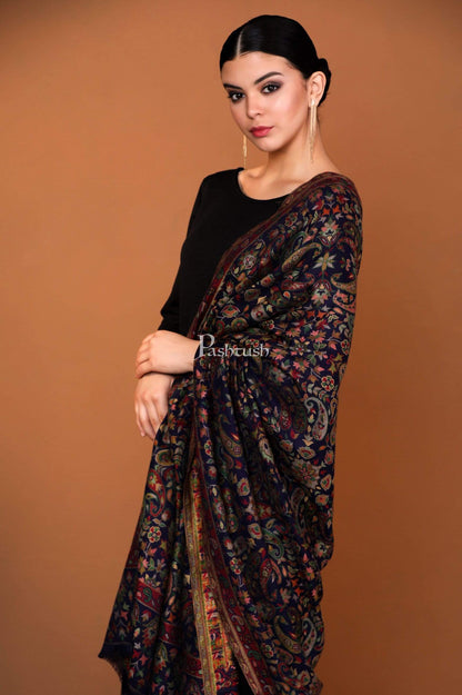 Pashtush India 100x200 Womens Kaani Shawl, Faux Pashmina, Soft and Warm, Navy Blue