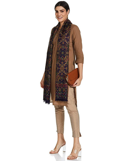 Pashtush India 100x200 Womens Kaani Shawl, Faux Pashmina, Soft and Warm, Navy Blue