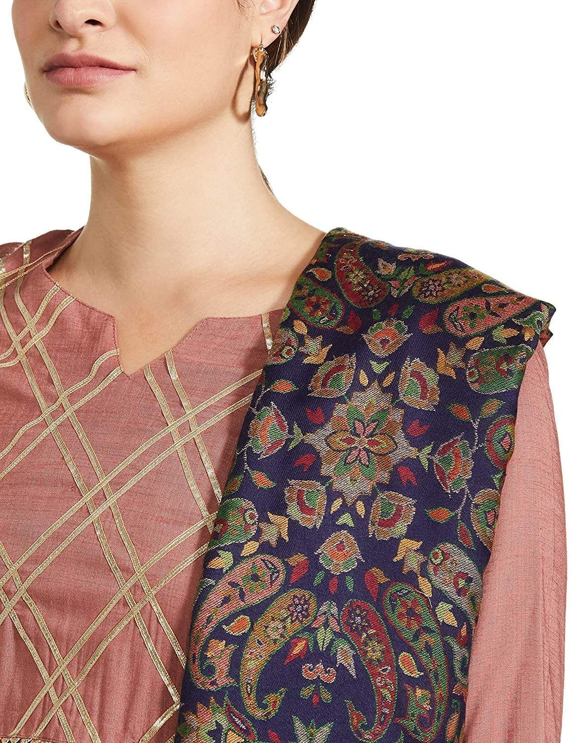 Pashtush India 100x200 Womens Kaani Shawl, Faux Pashmina, Soft and Warm, Navy Blue