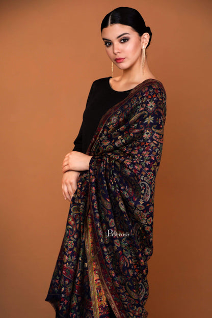 Pashtush India 100x200 Womens Kaani Shawl, Faux Pashmina, Soft and Warm, Navy Blue