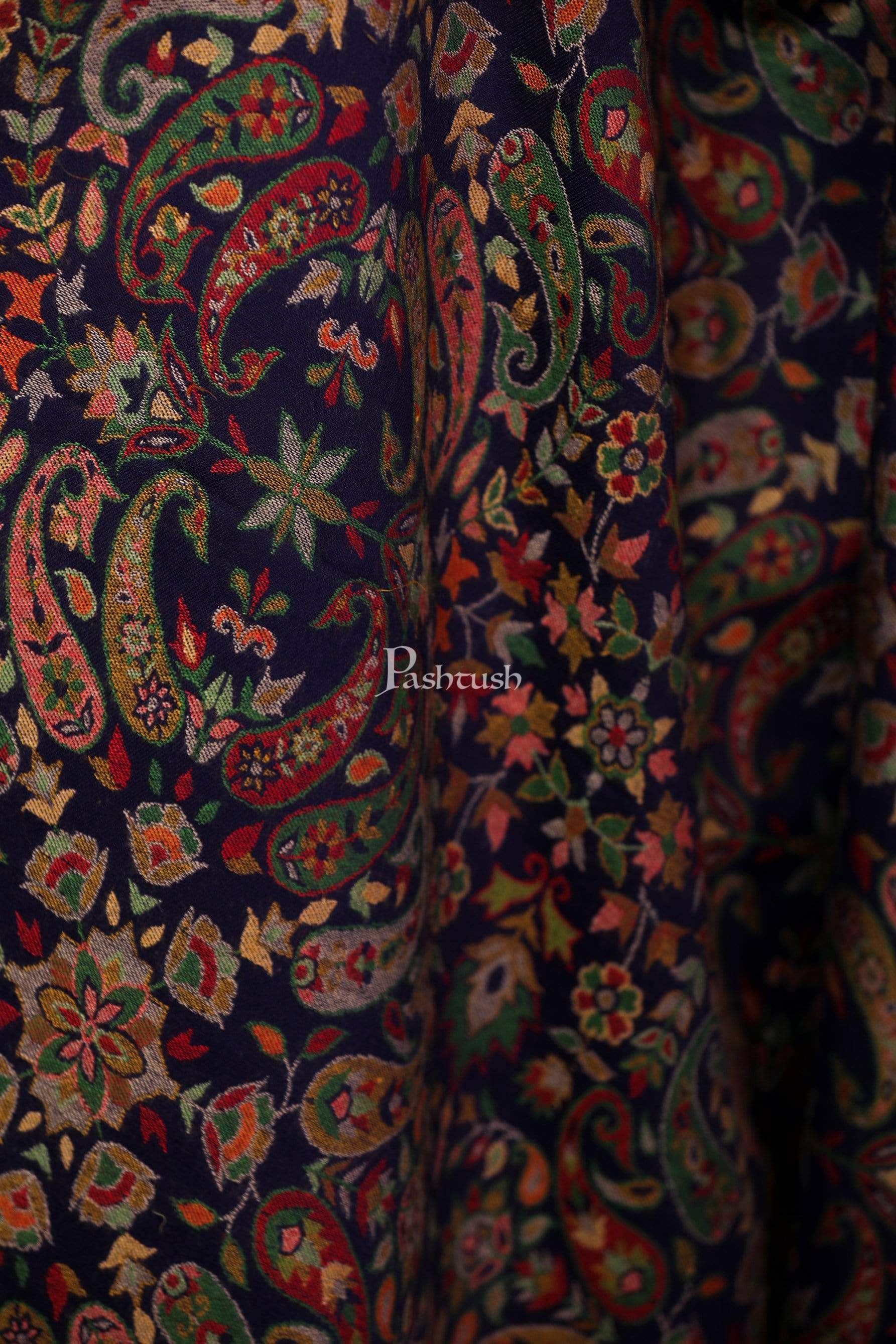 Pashtush India 100x200 Womens Kaani Shawl, Faux Pashmina, Soft and Warm, Navy Blue