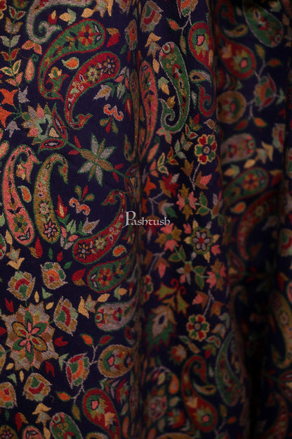 Pashtush India 100x200 Womens Kaani Shawl, Faux Pashmina, Soft and Warm, Navy Blue