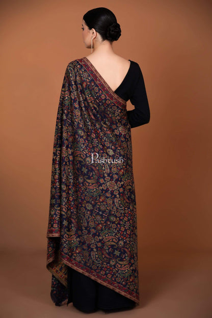 Pashtush India 100x200 Womens Kaani Shawl, Faux Pashmina, Soft and Warm, Navy Blue