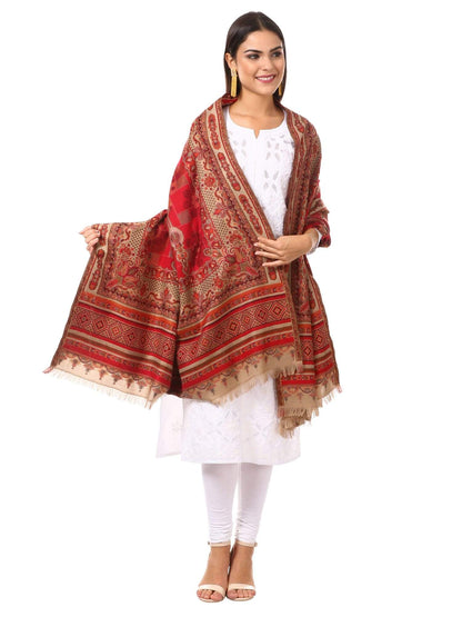 Pashtush Shawl Store Shawl Womens Kullu Jamawar Shawl, Faux Pashmina - Maroon