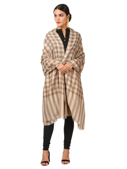 Pashtush Shawl Store Shawl Womens Extra Fine Wool Blend Pashmina Shawl, Checkered, Soft and Warm (taupe)
