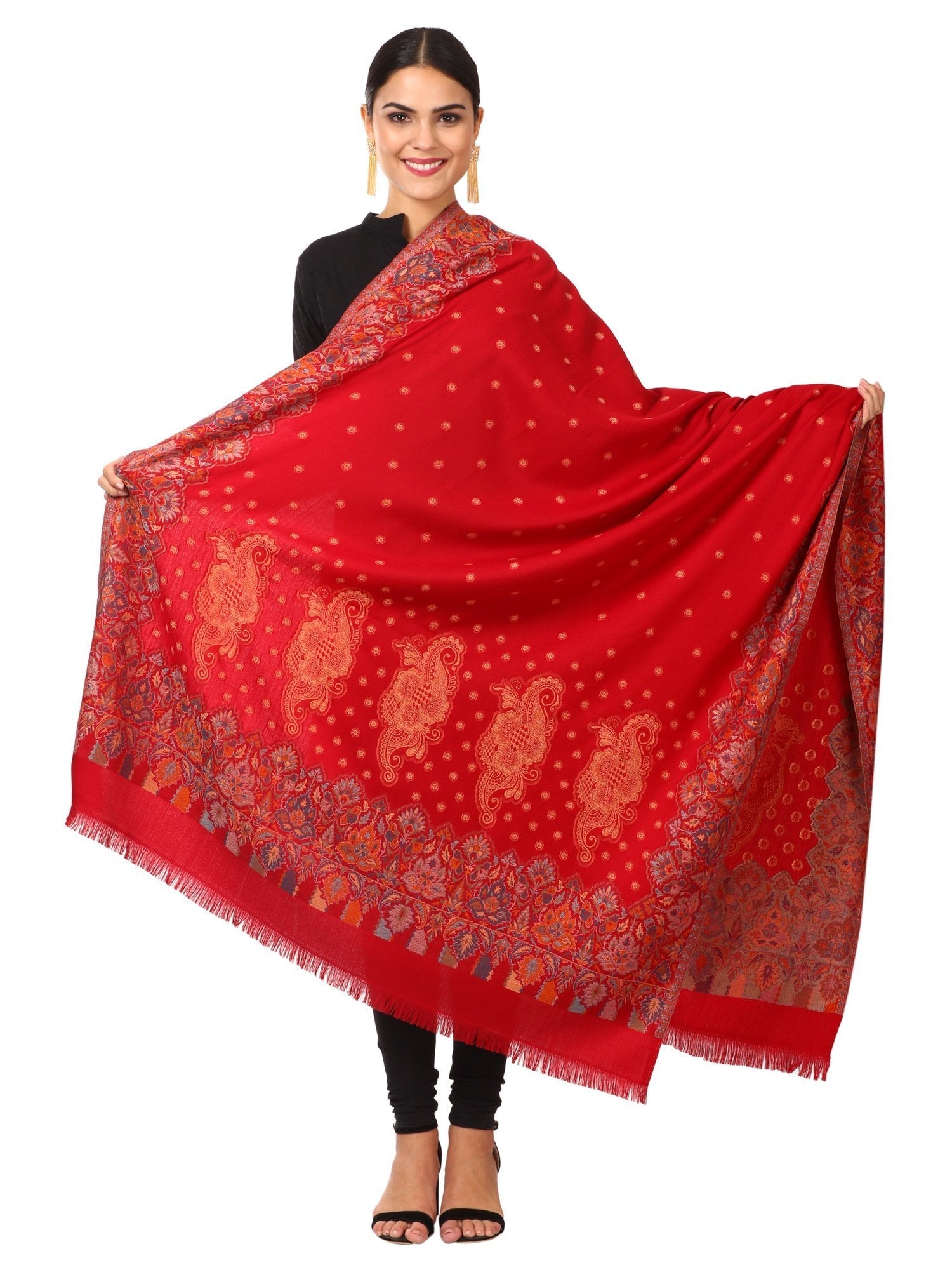 Pashtush Shawl Store Shawl Pashtush womens Jamawar Shawl, Soft Faux Pashmina Red